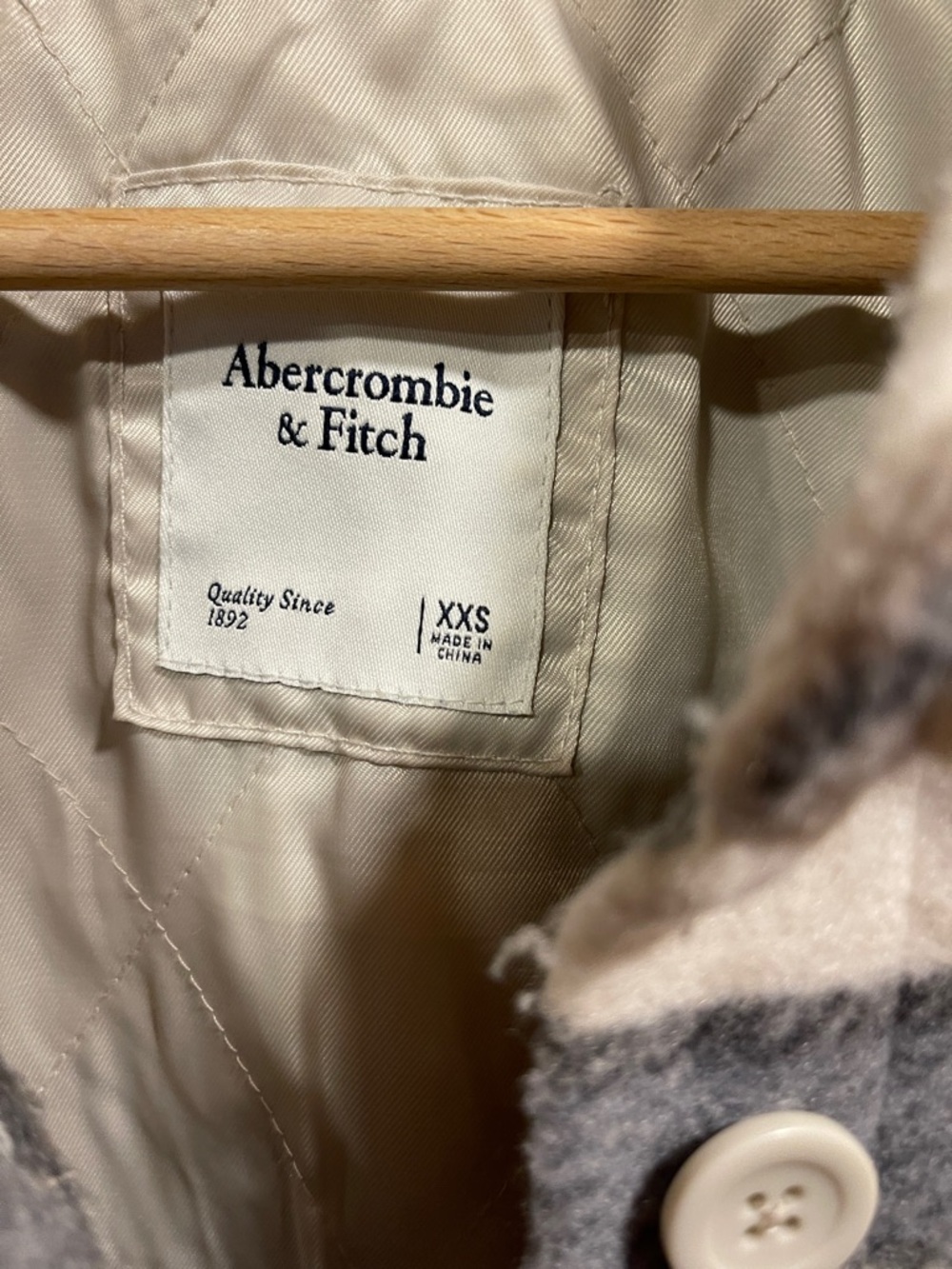 Abercrombie & Fitch Cream Plaid Shacket with Gray Stripes - Picture 2 of 5